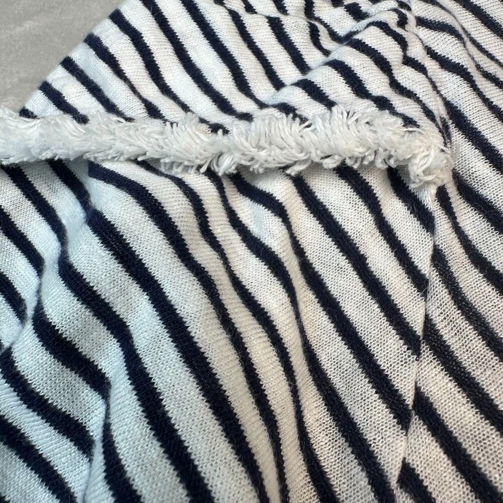 Chicos Women's Linen‎ Short Sleeve Top Nautical Navy White Stripe Fringed Size 2 - Picture 4 of 16